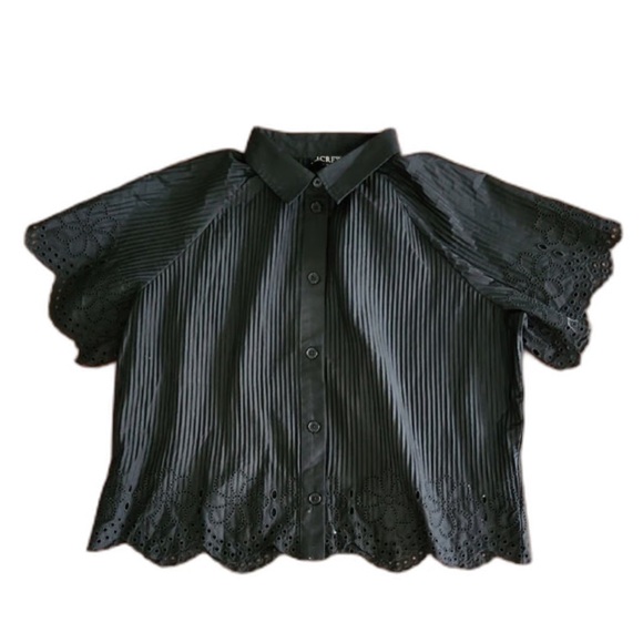 J. Crew Tops - J. Crew Black Eyelet Pleated Short Sleeve Blouse